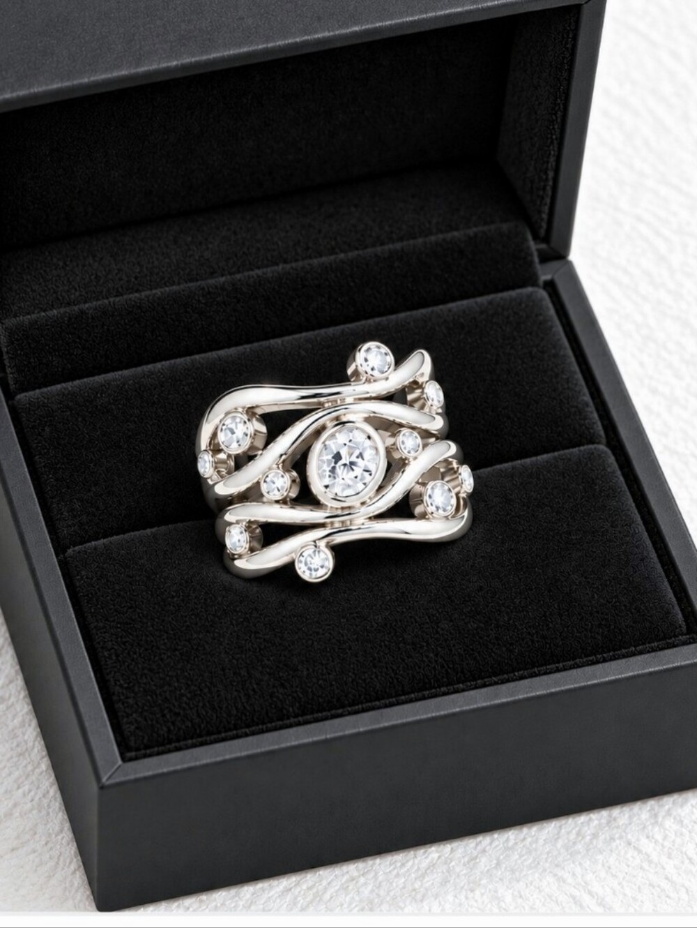 Pick 3 for $30 Silver Crystal Swirl Statement Ring